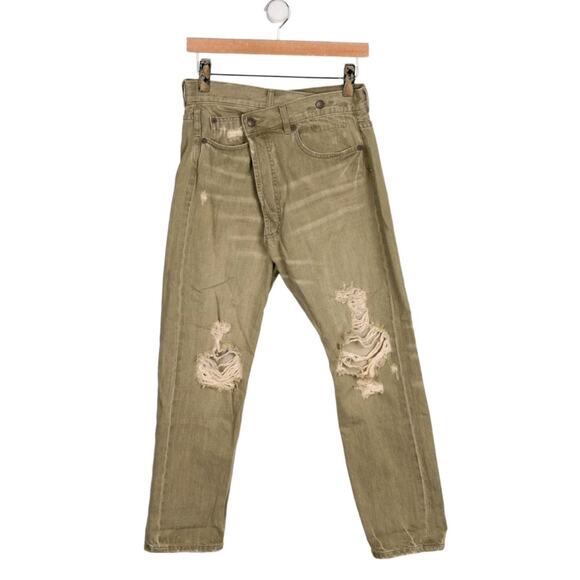 R13 Cross over Jeans In Moss Green Sz 24 Whimsigoth Punk Japanese Fabric (V6 - Picture 4 of 9